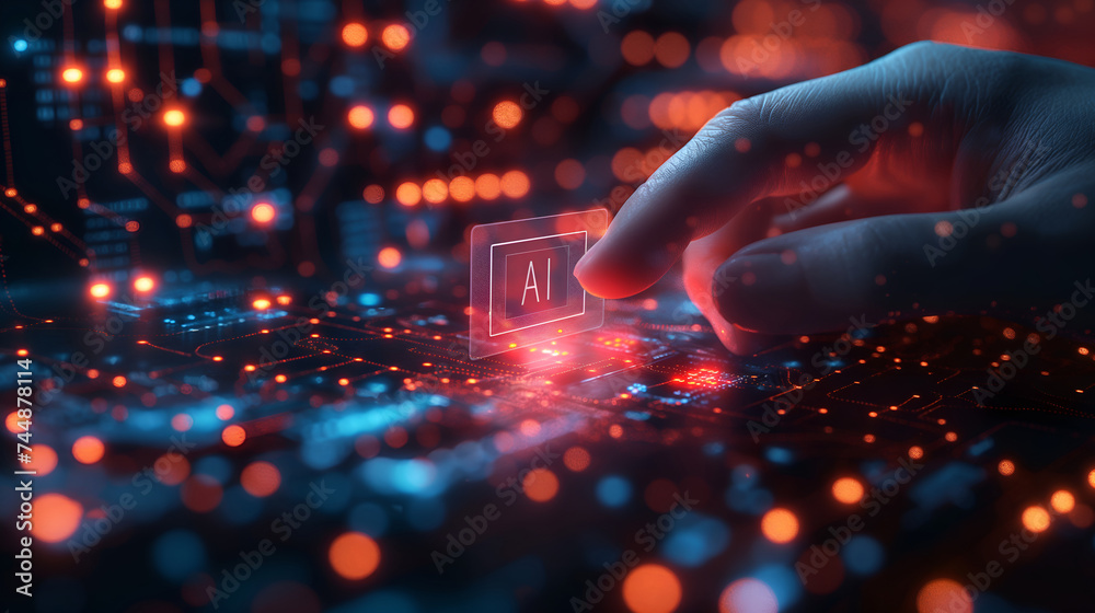Ai. Artificial intelligence technology CPU on circuit board. Ai. Artificial intelligence technology CPU on circuit board.