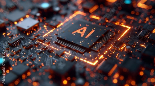 Ai. Artificial intelligence technology CPU on circuit board.