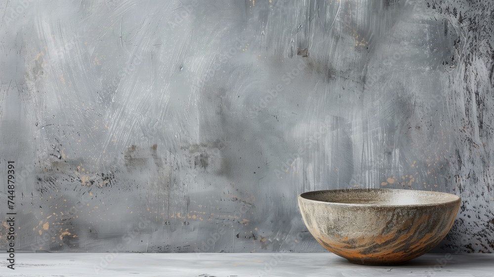 Ceramic bowl on a textured grey background