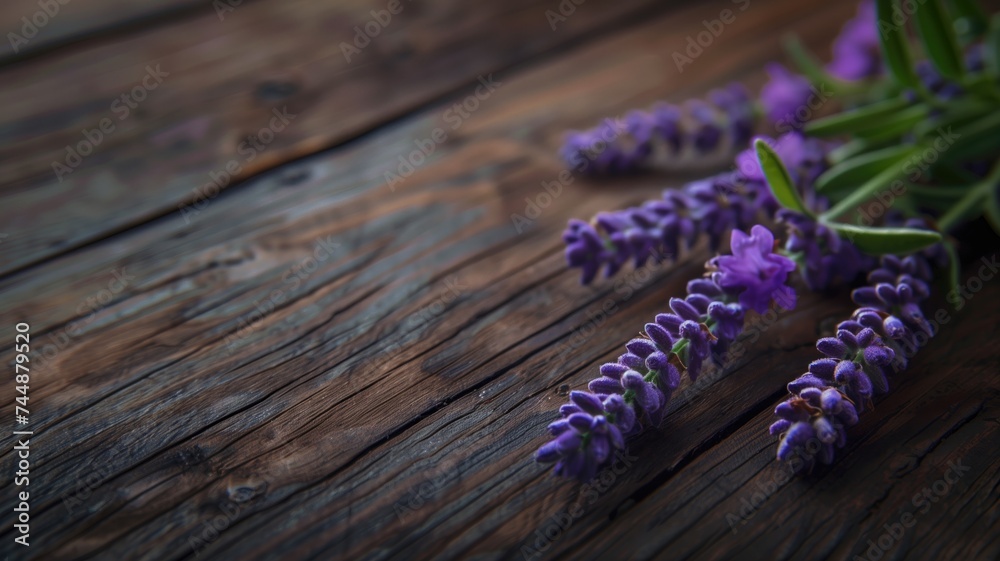 Naklejka premium Lavender sprigs on wooden background