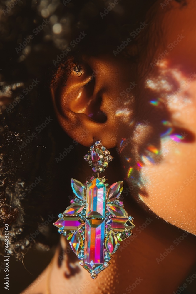 Crystal earrings closeup. Generative AI