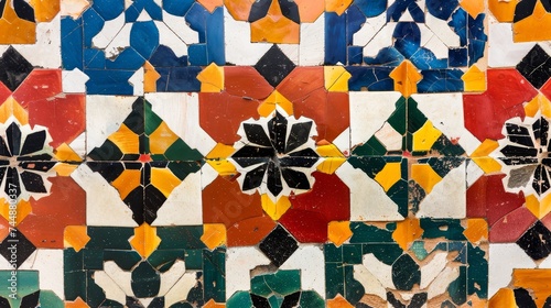 Unique pattern of colorful tiles. Latin American, Seville, Spanish style.