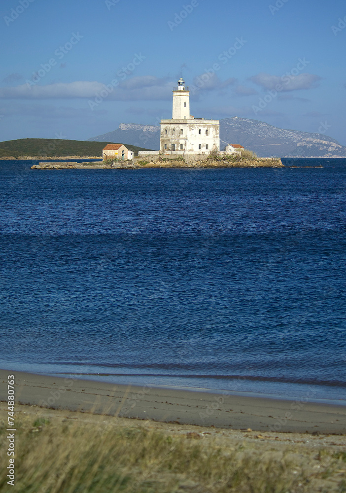 Lido del Sole, the lighthouse. Olbia. Sardinia. Italy.