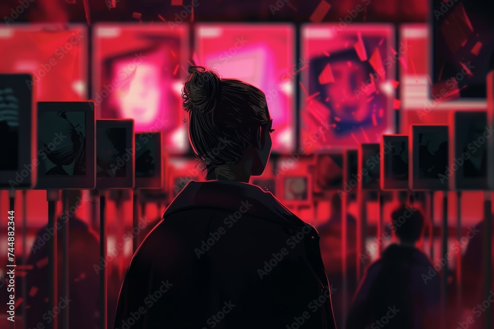Person Standing in Front of Wall of Election posters. Generative AI