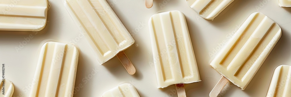 Creamy popsicles frozen on a solid background for summer  - obrazy, fototapety, plakaty 