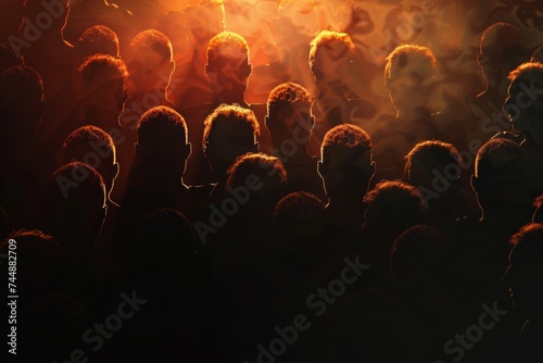 Crowd of People Standing in Front of Bright Light. Generative AI