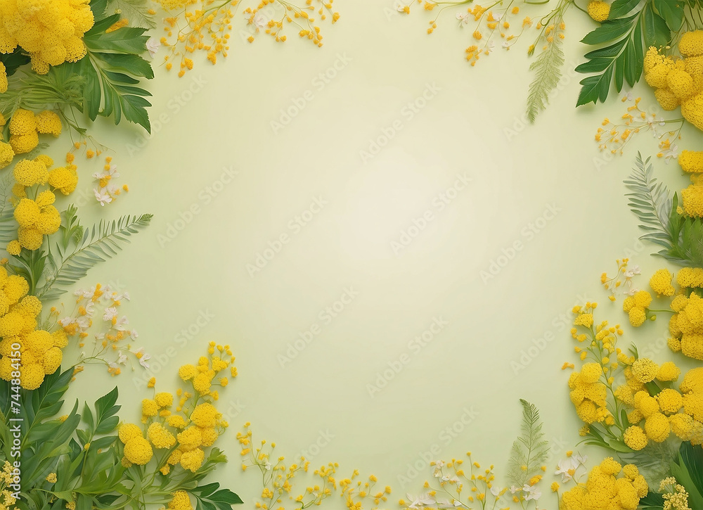 Women's day canvas edges decoration with blooming mimosa flowers Women's day canvas edges decoration with blooming mimosa flowers