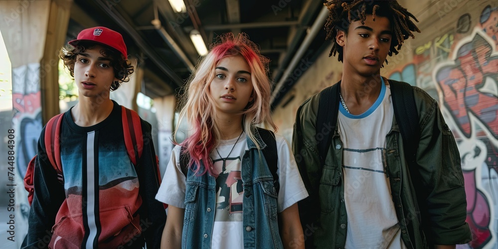 Generation Z - fictional portrayal of stylish young people hanging out in public