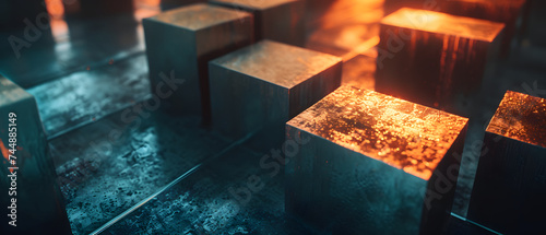 Abstract Metal Cubic Formation Platform with Bright Lighting photo