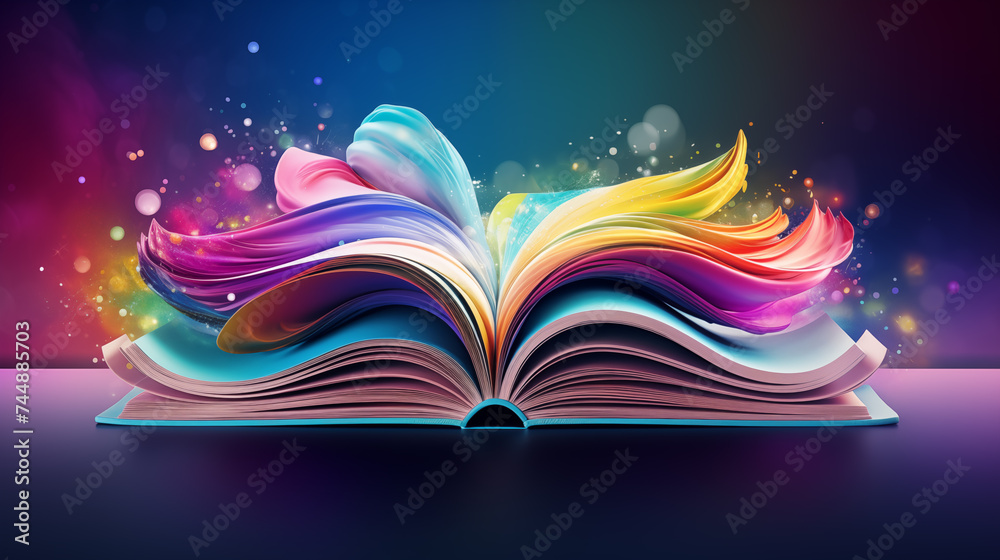 The concept for World Book Day background with copy space area for text. Happy Book Day. Gradient abstract world book day 3D illustration colorful background.  - obrazy, fototapety, plakaty 