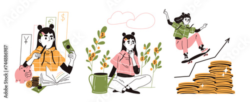 Financial literacy vector illustration set