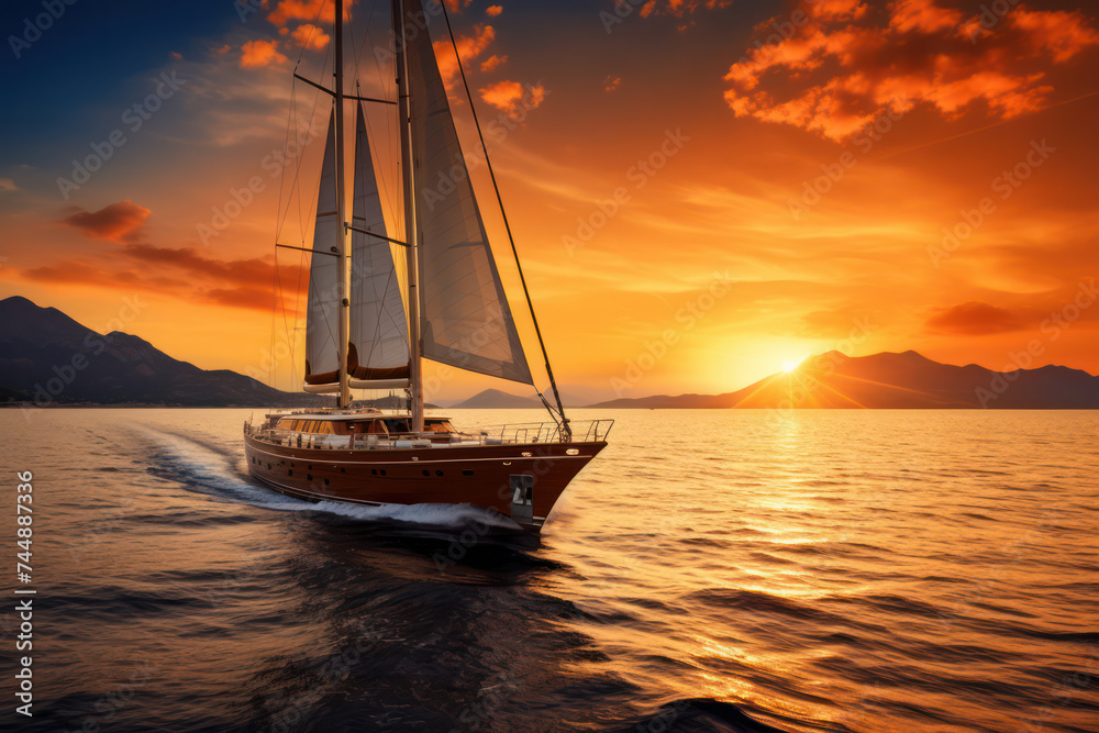 Sailing into a Sunset: Serene Journey across the Colorful Seascape