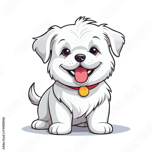 Cute white puppy sitting and smiling isolated on white background. Vector illustration.