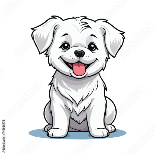 Cute white puppy sitting and smiling isolated on white background. Vector illustration.