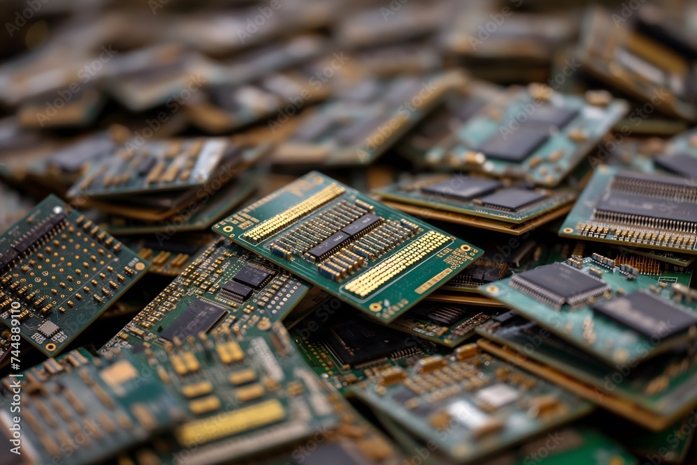 Obraz premium Viele Computerchips, Mikrochips für digitale Geräte, GPU auf einem Haufen, Konzept Chipmangel