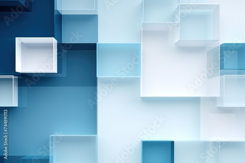 An abstract background with Azure and white squares  in the style of layered geometry