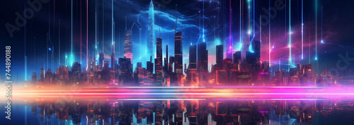 Spiegelnde digitalisierte Welt, Smarte Stadt, Konzept Digitalisierung und Vernetzung durch Glasfaser