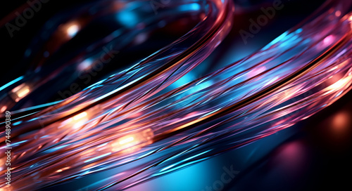 Glasfaserkabel, Leuchtendes Kabel mit leuchtenden Adern, Schnelles Internet durch digitalen Ausbau des Netzes, Abstrakte Darstellung eines Glasfaserkabels