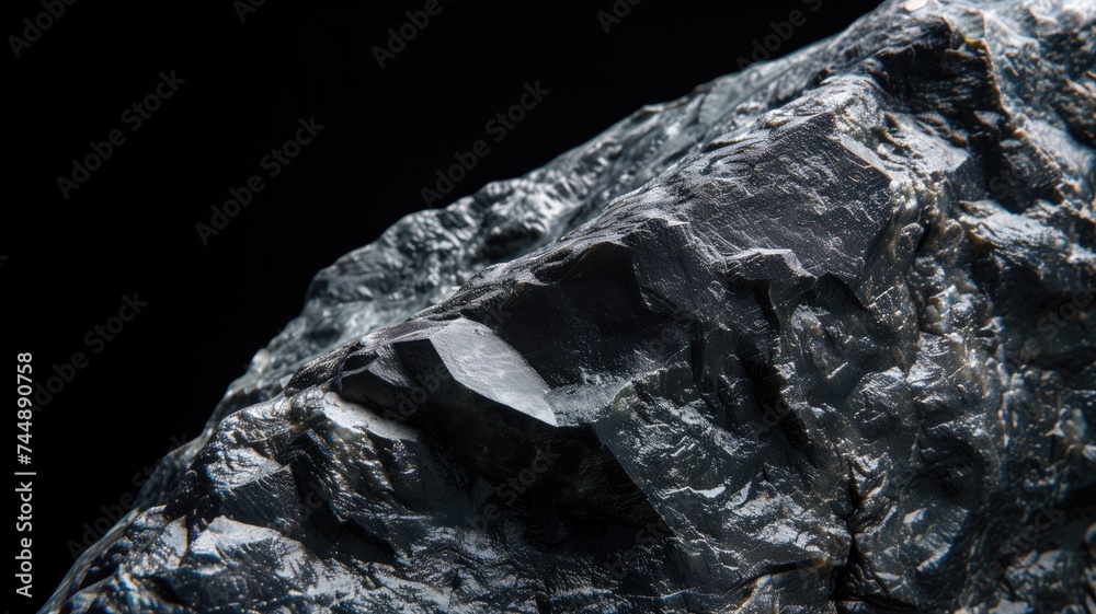 Close-up of a rugged, textured black rock