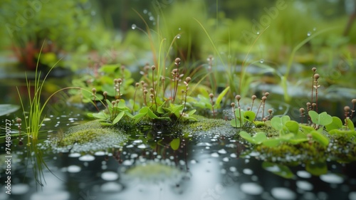 Lush greenery and moss thriving in a wetland habitat