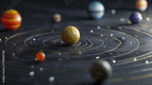 A detailed solar system model with textured planets photo