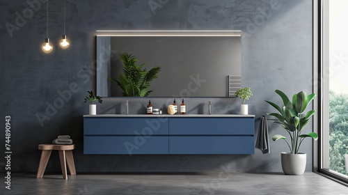 Contemporary Bathroom Design Featuring Stylish Double Vanity in Blue