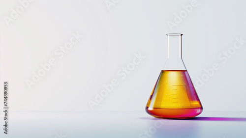 Erlenmeyer flask with orange liquid on a light background
