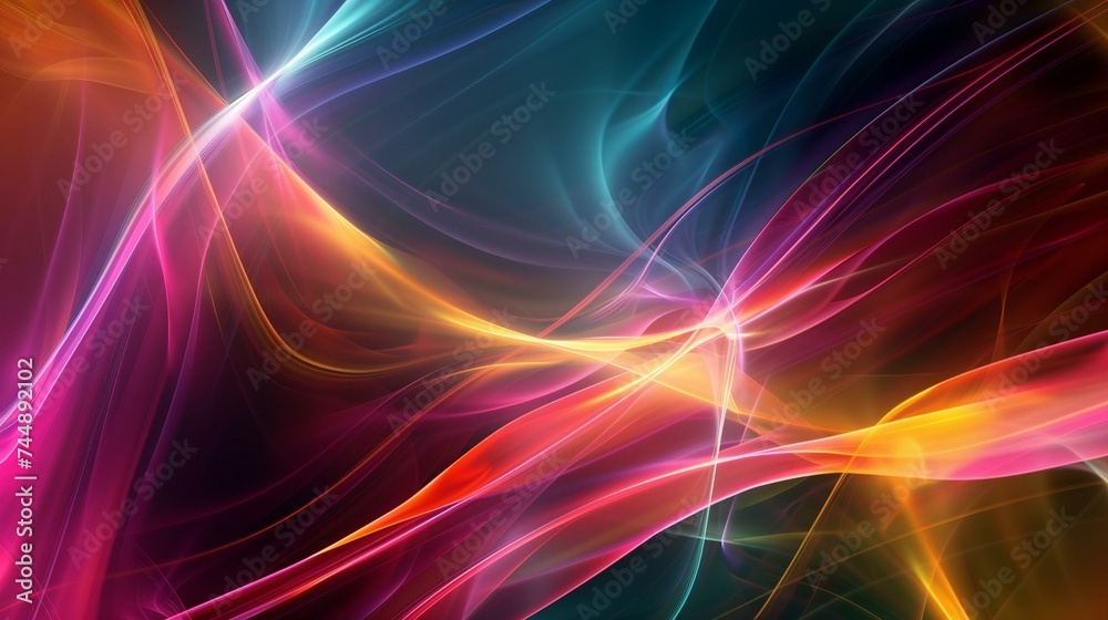 Abstract Neon Wave Lights on Black Background for Futuristic Design