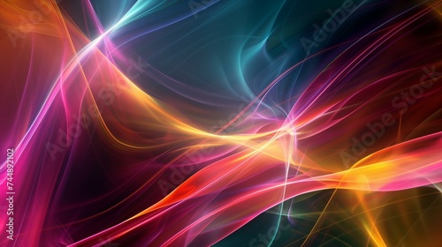 Abstract Neon Wave Lights on Black Background for Futuristic Design