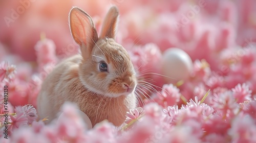 Generative AI : Easter bunny and Easter eggs on green grass