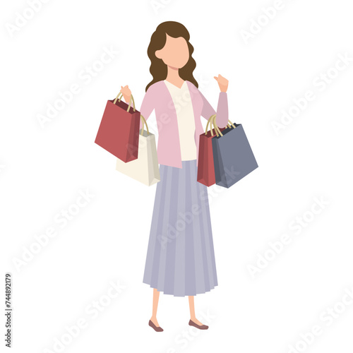 買い物袋を抱えた女性のイラスト