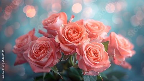 Generative AI   Summer blossoming delicate roses on blooming flowers festive background  