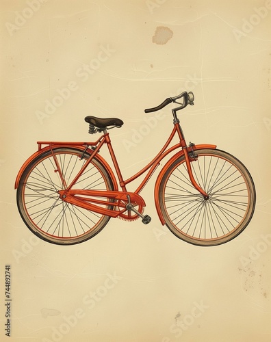 Vintage Orange Bicycle on a Textured Cream Background Perfect for Poster Design