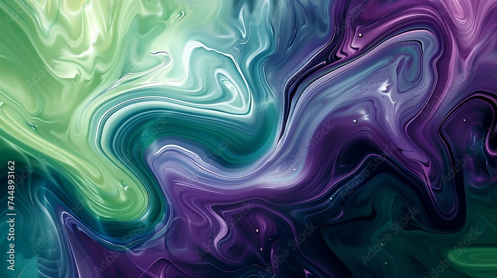Abstract Liquid Swirl Pattern in Vibrant Green and Purple Hues