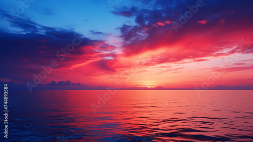 Tropical sunset over the ocean with clouds on the horizon