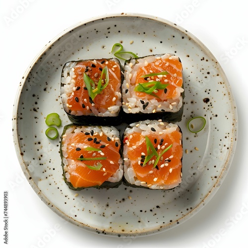 Grilled Yakizakana on Plate - Clipart-Style Vector Illustration (Top View), Isolated on White