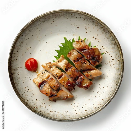 Grilled Yakizakana on Plate - Clipart-Style Vector Illustration (Top View), Isolated on White photo