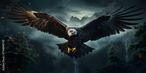 Majestic bald eagle flying with spread wings You might also like. photo