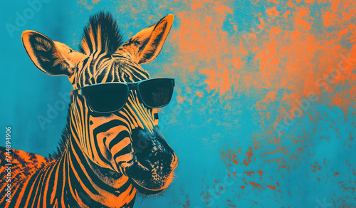 Pop Up Zebra mit Sonnenbrille und brau orangenem Hintergrund