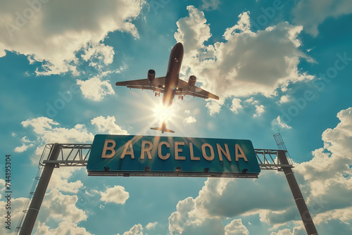 Plane landing in Barcelona, Spain with 