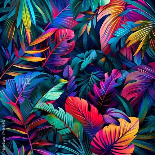 Tropical background with monstera leaves. Colorful exotic pattern.