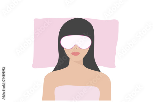Woman sleeping in bed with sleep mask. Healthy and healthcare woman