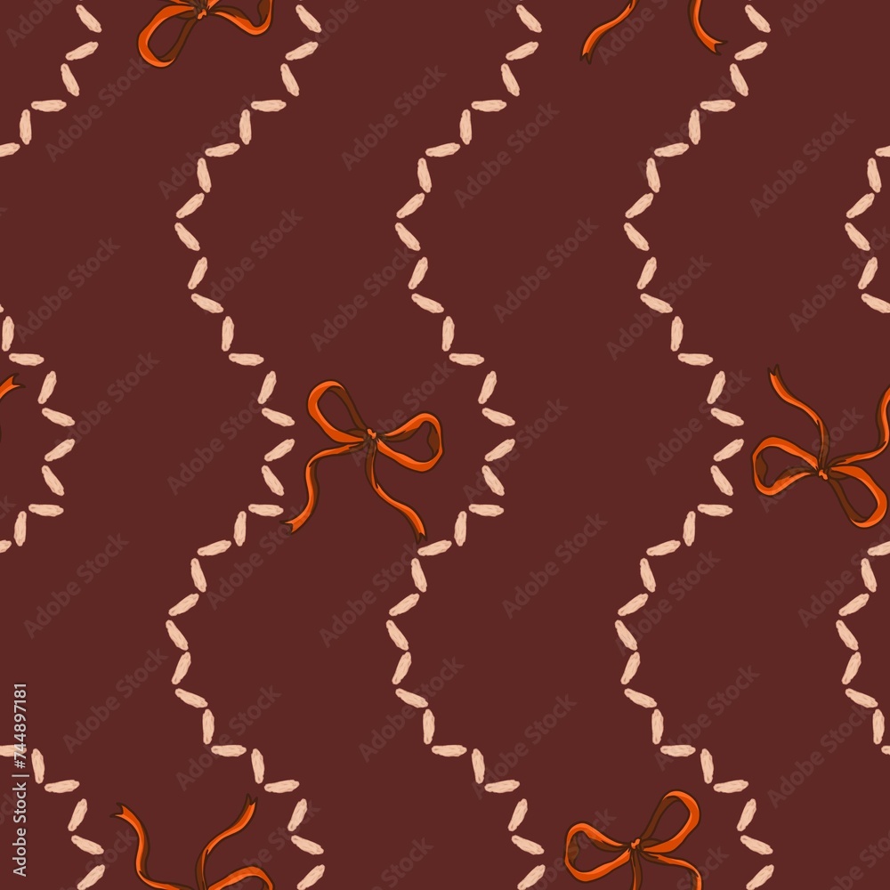 Fototapeta premium Seamless pattern with ribbon sewing