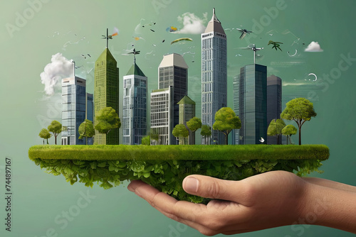 Embrace sustainable environment concept. preserving nature, reducing carbon footprint, and building green urban communities for a brighter future.

