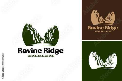 Ravine Ridge Emblem logo with stunning view perfect for travel brochures, website backgrounds, nature-themed designs, and outdoor advertisements. photo