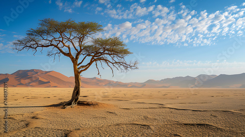 Árvore Solitária Resistência e Adaptação sob o Sol Escaldante do Deserto Impiedoso