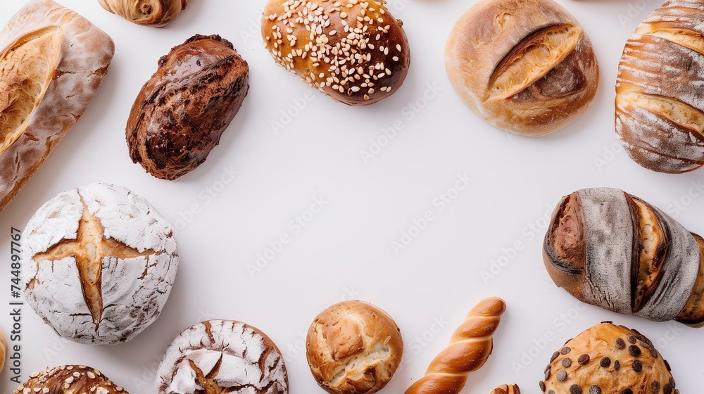 Assortment of Fresh Baked Artisanal Bread on White Background Assortment of Fresh Baked Artisanal Bread on White Background