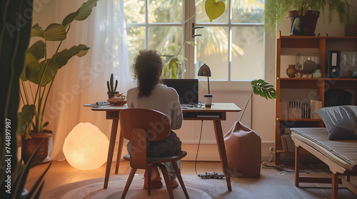 Espaço de trabalho moderno e equilibrado fusão de trabalho e vida pessoal com elementos de relaxamento e autocuidado photo