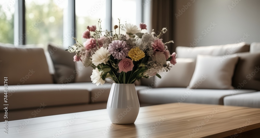 Elegant bouquet of flowers in a modern living room Elegant bouquet of flowers in a modern living room