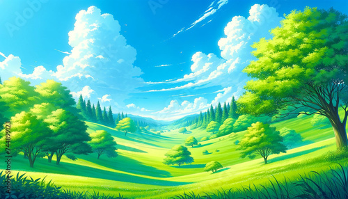 新緑の草原と青空  photo